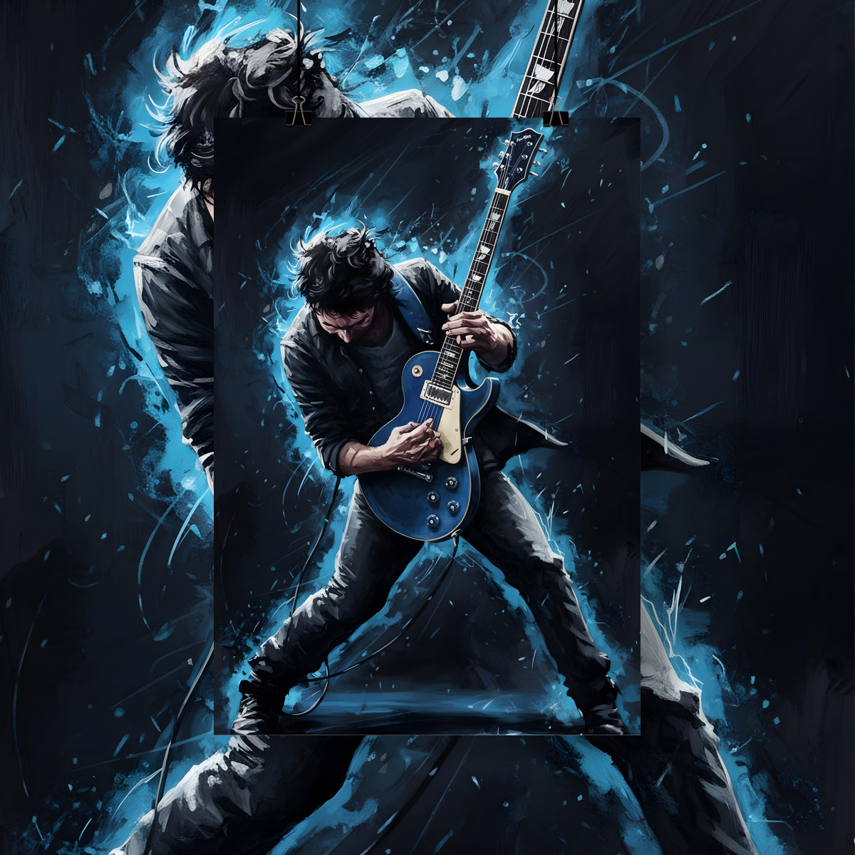 Poster Retrato Guitarrista azul