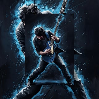 Poster Retrato Guitarrista azul