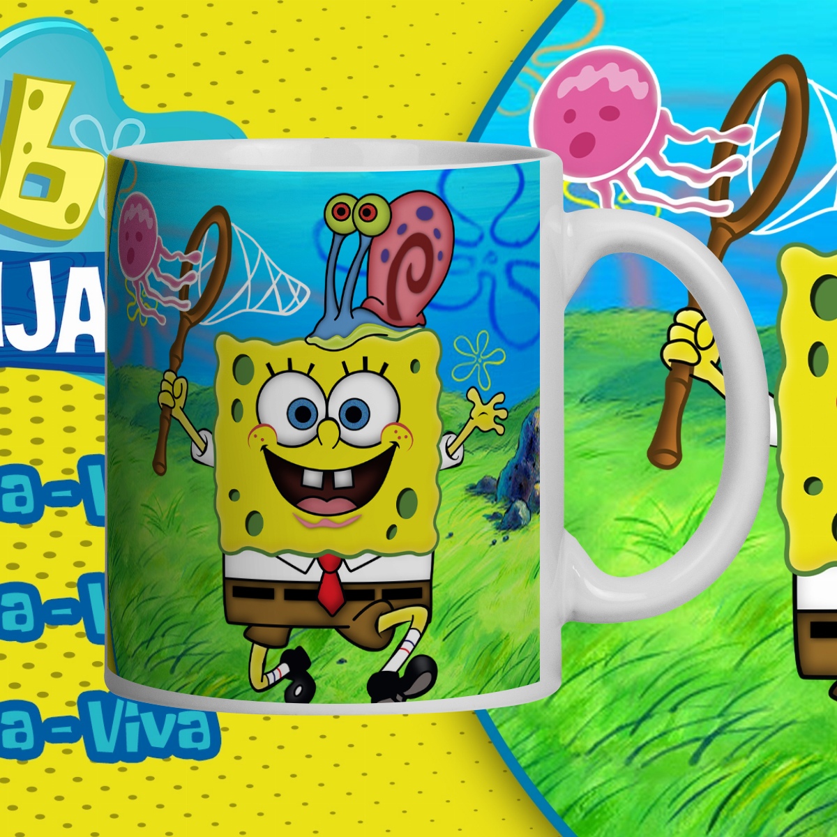 Caneca Bob Esponja Caçando Águas Vivas