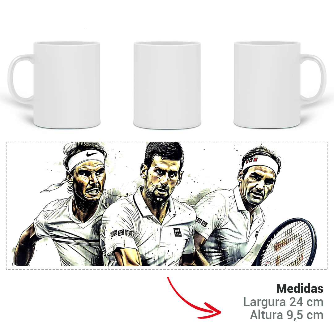 Caneca Café da Manhã dos Campeões – Nadal, Djokovic e Federer 
