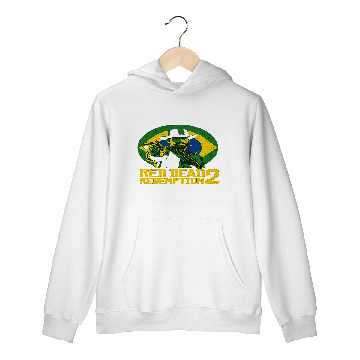 Nome do produto: Moletom Red Dead Redemption 2 Brasil PREMIUM  | Branco e Preto | Blusa de touca e bolso frio inverno