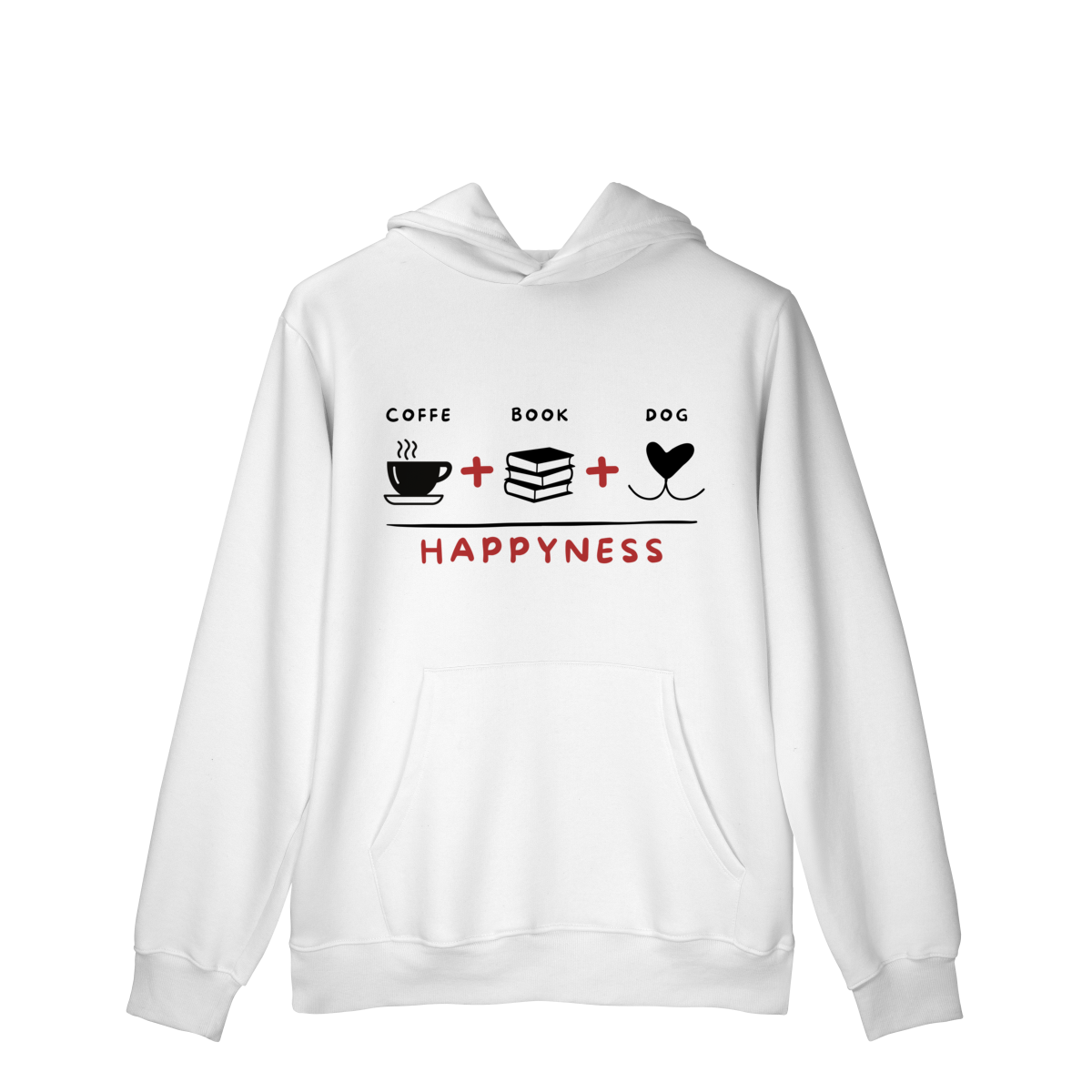 Moletom Prime Canguru - Coffee + Book + Dog = Happyness