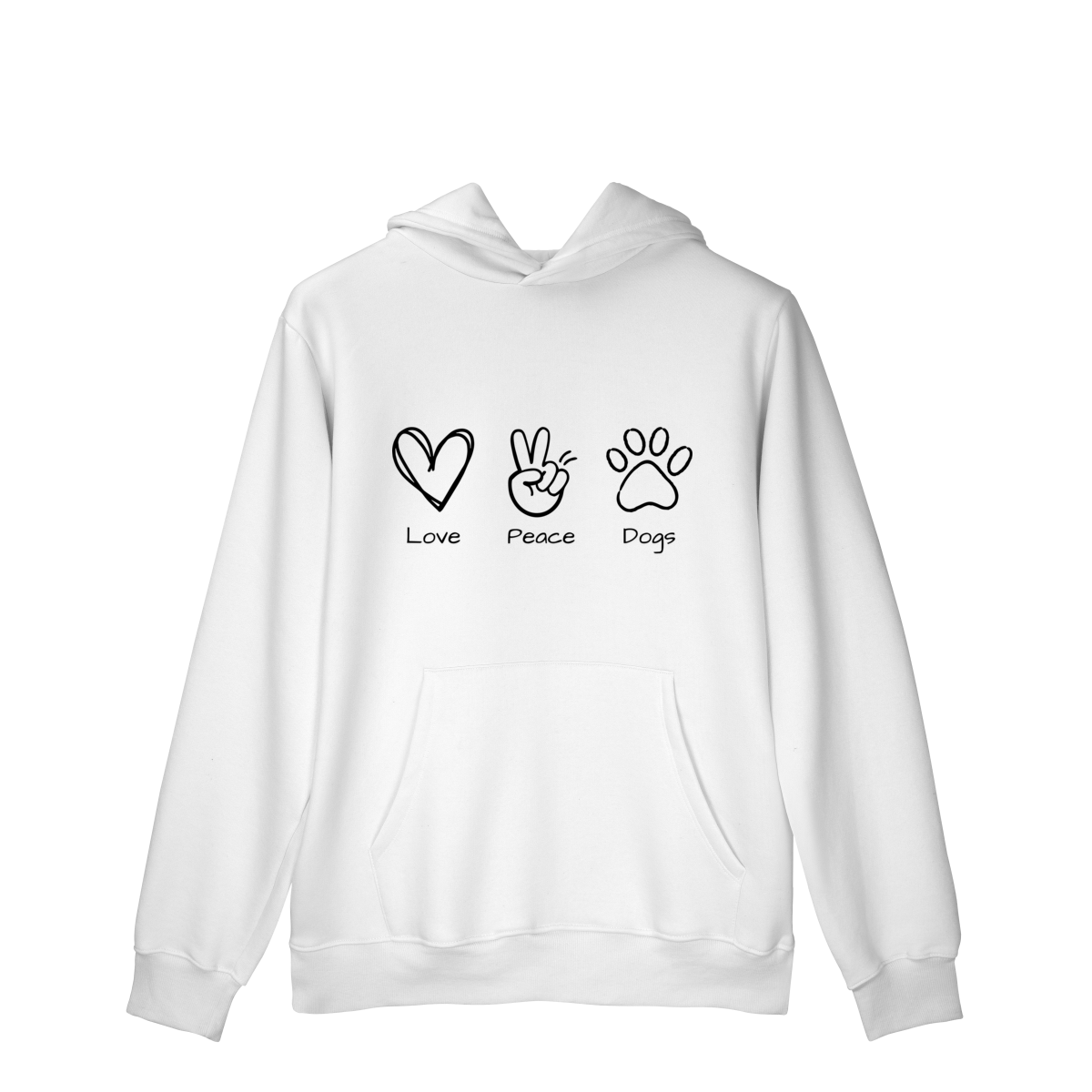 Moletom Prime Canguru - Love, Peace, Dogs