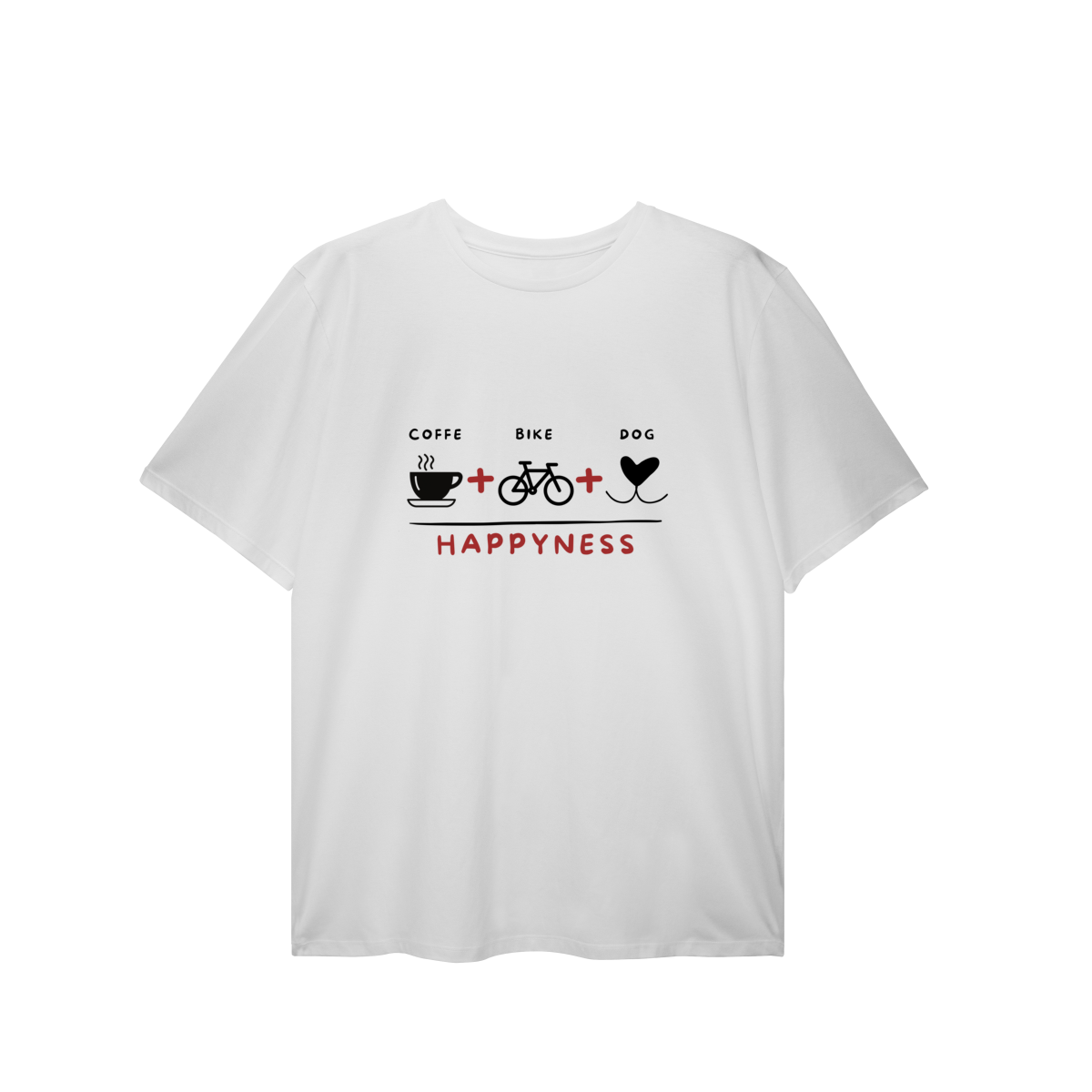 T-Shirt Plus Size - Coffee + Bike + Dog = Hapyness