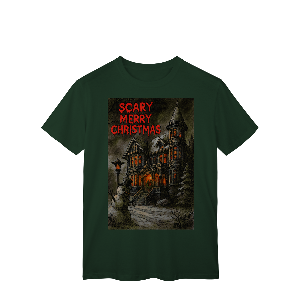 Camiseta Scary Merry Christmas – Camiseta Natal Gótica Engraçada, Estampa de Neve Sombria, Presente Alternativo
