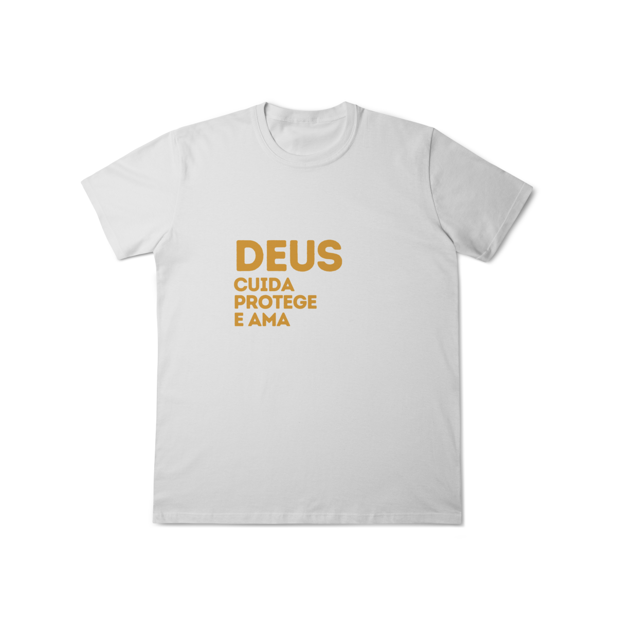 Camiseta Unissex T-Shirt Classic - Deus cuida, protege e ama