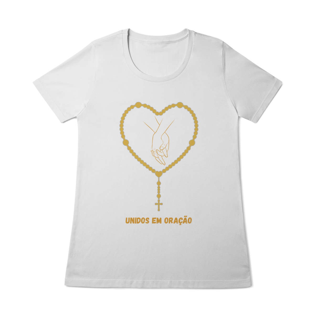  Camiseta Feminina Baby Long Quality - Unidos em oração - Terço