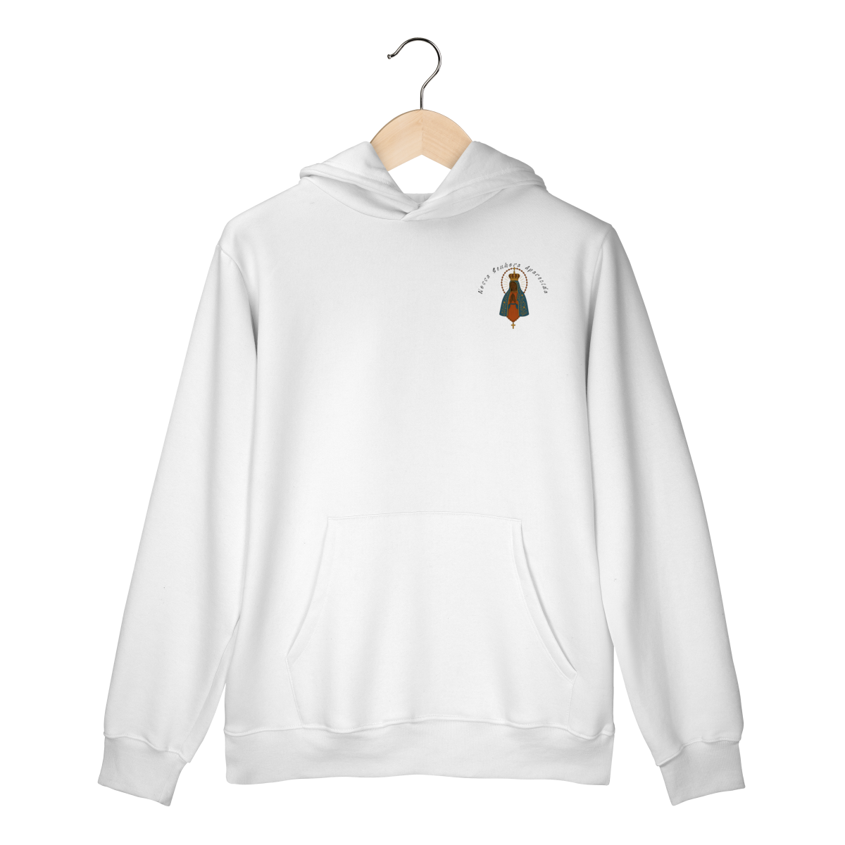 Moletom Prime Canguru – Nossa Senhora Aparecida (Emblema na Frente + Estampa Grande nas Costas)