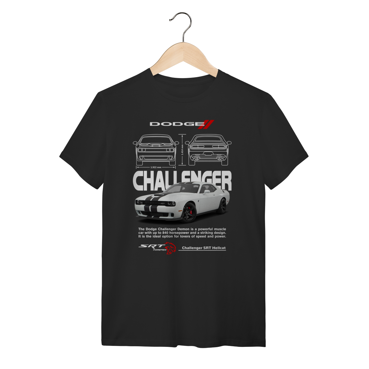 Camiseta Dodge Challenger SRT Hellcat Branco - Muscle Car Moderno