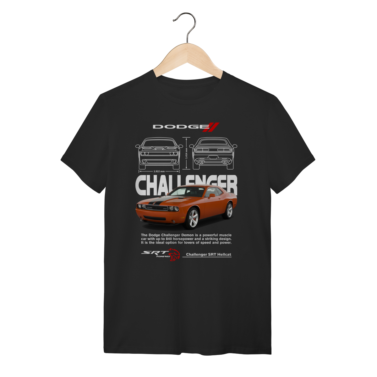 Camiseta Dodge Challenger SRT Hellcat Laranja - Mopar Power