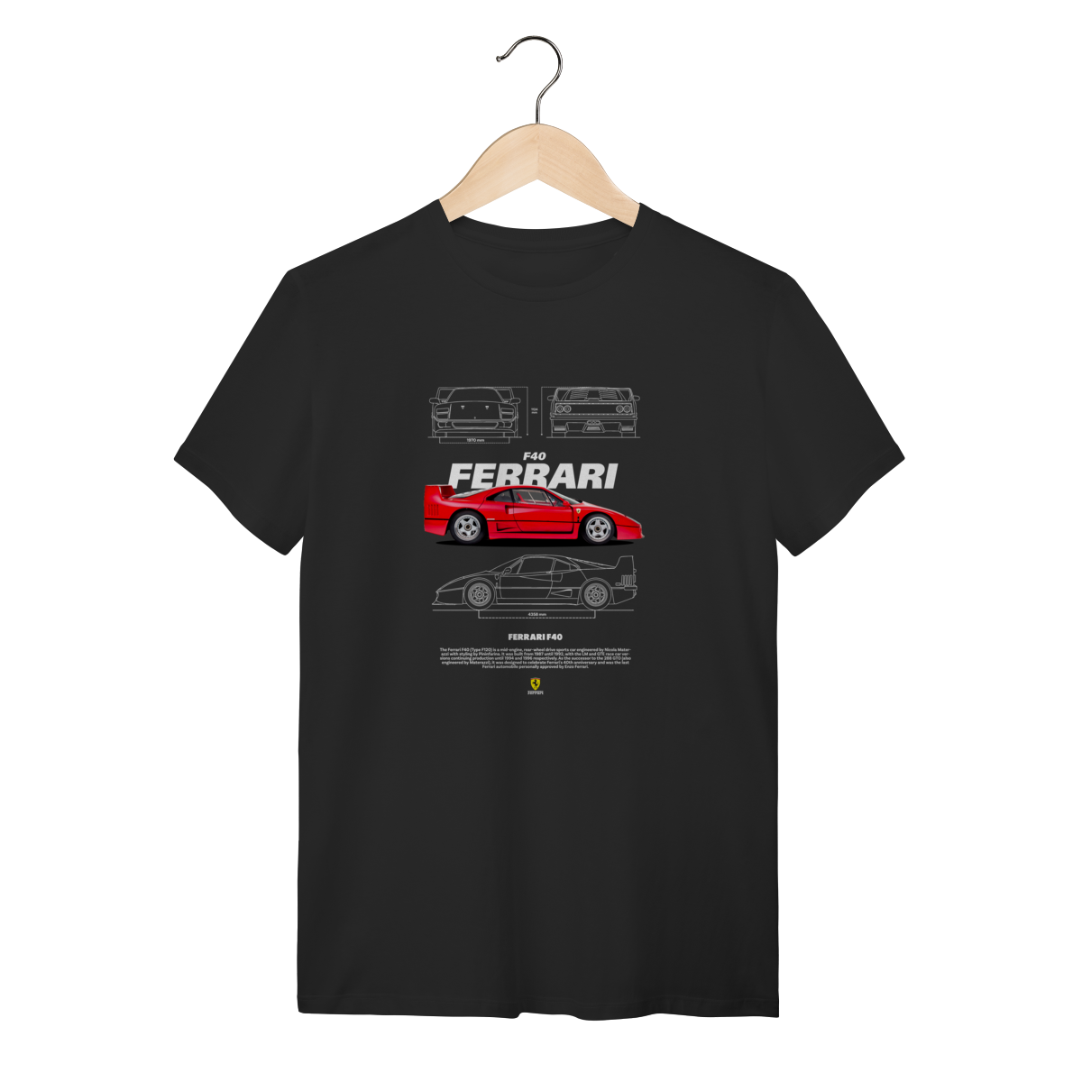 Camiseta Ferrari F40 Vermelha - Estampa Blueprint Ícone Supercarro