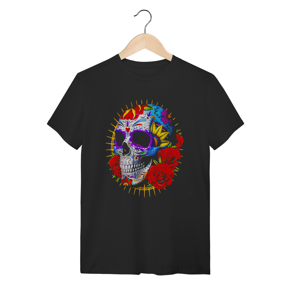 Camiseta Caveira Mexicana Colorida - Floral Skull Streetwear