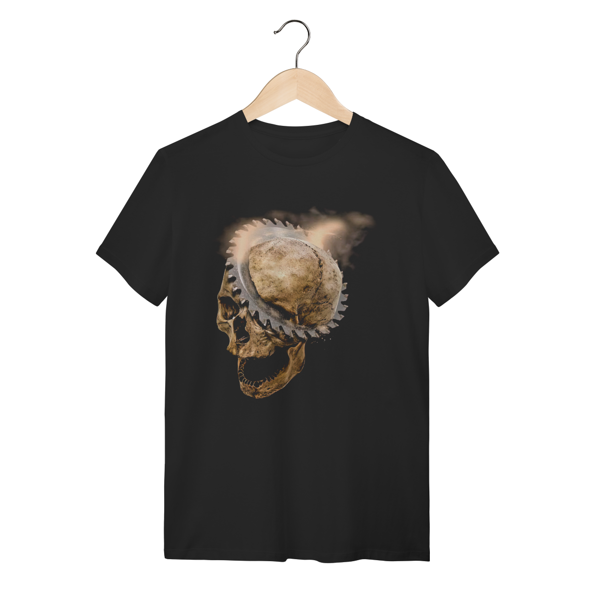 Camiseta Caveira Serra Elétrica - Dark Horror Industrial Preta
