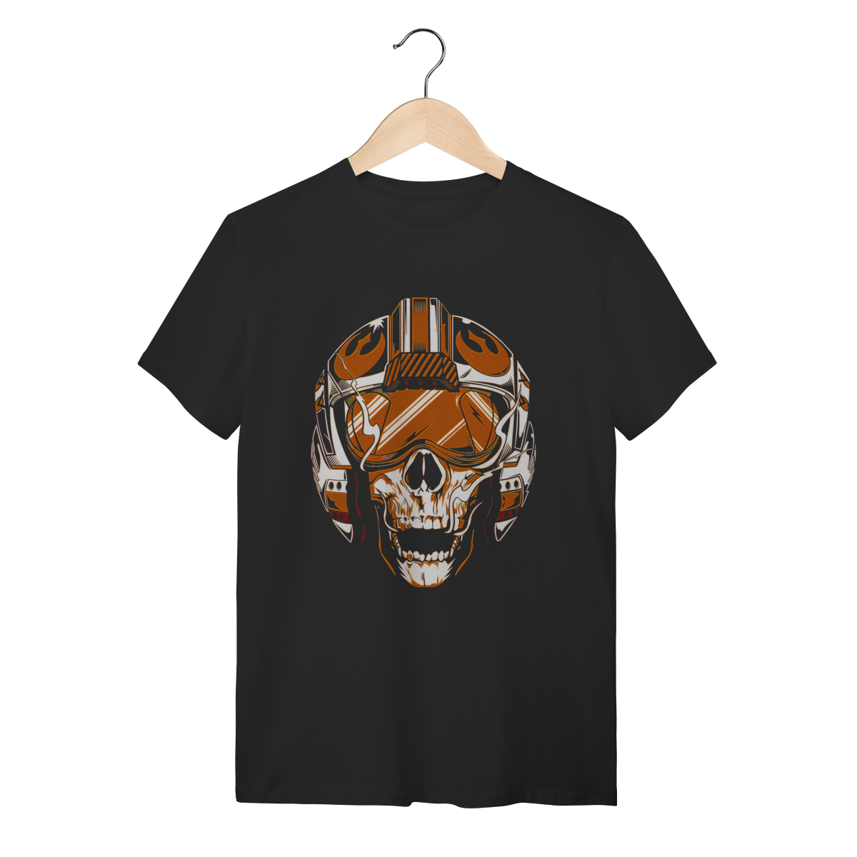 Camiseta Caveira Piloto Galáctico - Preta 100% Algodão Premium