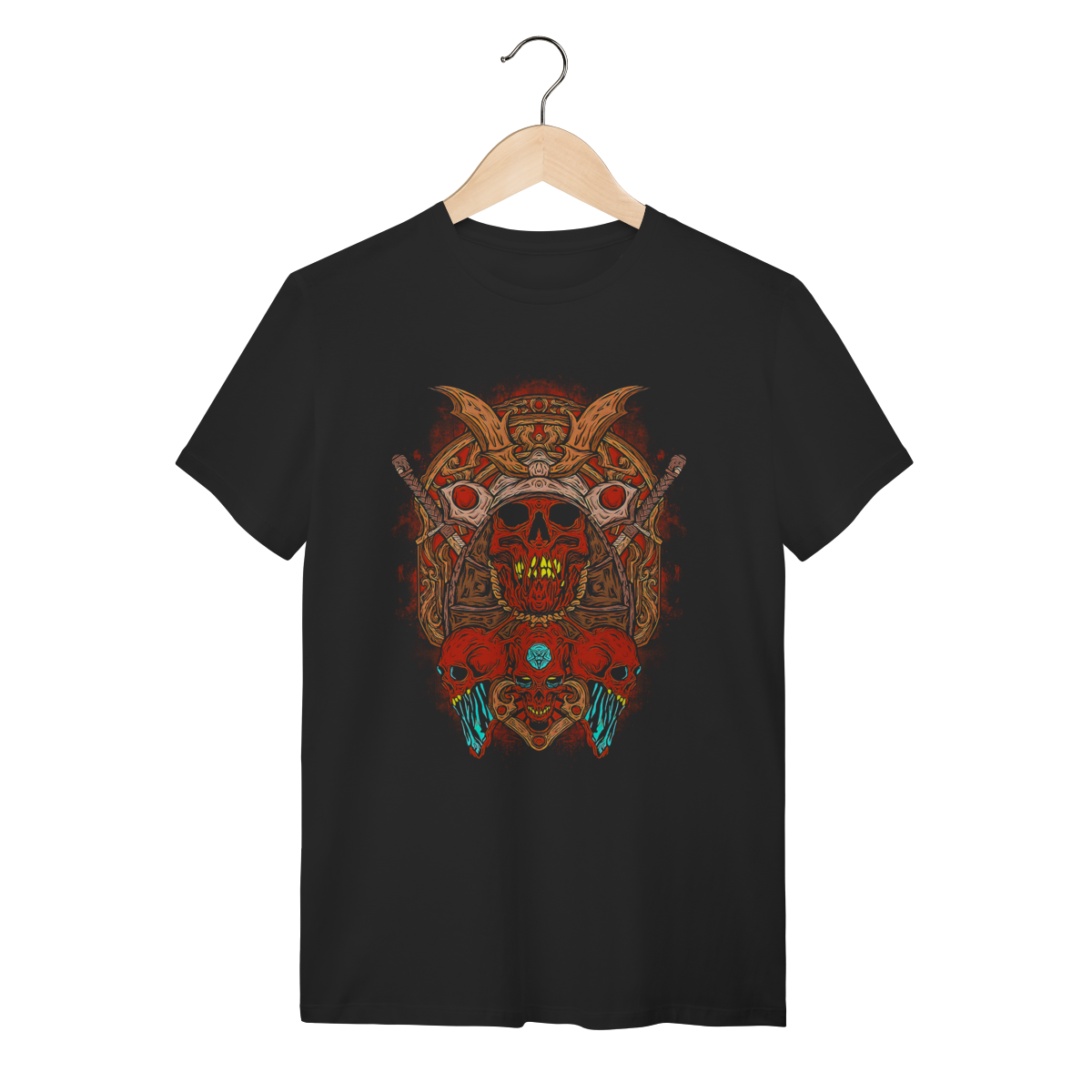 Camiseta Caveira Samurai Oni - Estilo Dark Oriental e Bushido