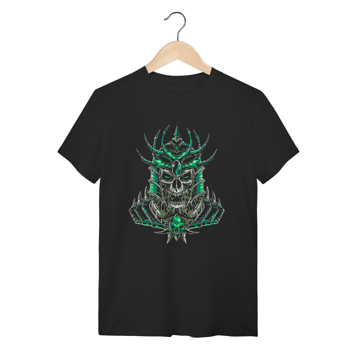 Camiseta Caveira Knight Armor - Estilo Gamer Verde Esmeralda
