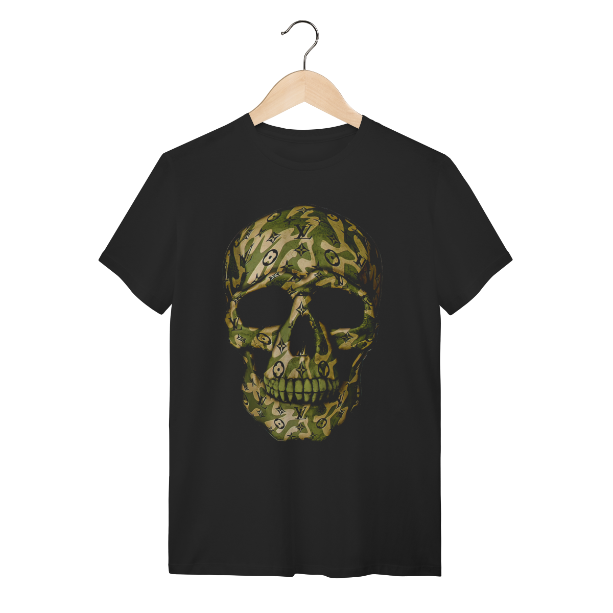 Camiseta Caveira Camuflada Streetwear - Design Luxury Preta