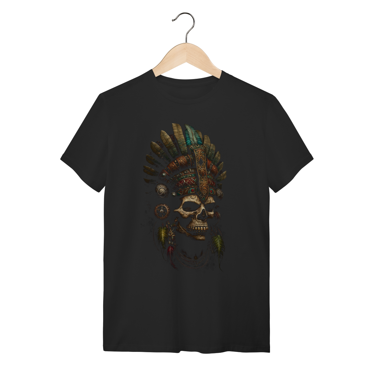Camiseta Caveira Guerreiro Ancestral - Arte Pré-Colombiana e Étnica