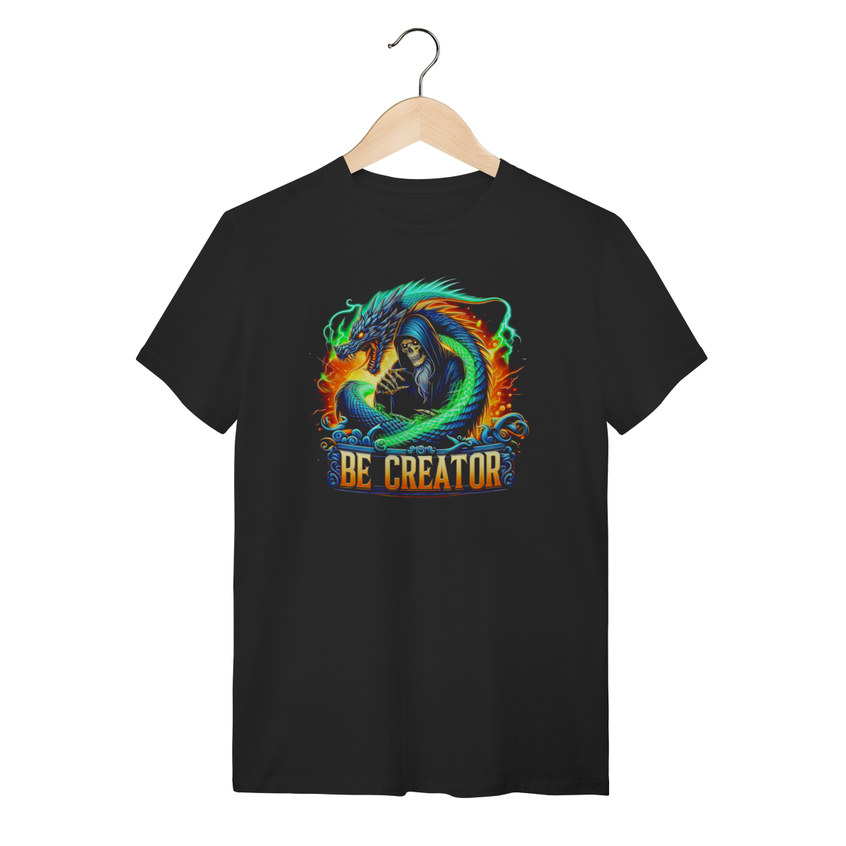Camiseta Fantasy Mago Ceifador e Dragão de Raio - Be Creator - Preta