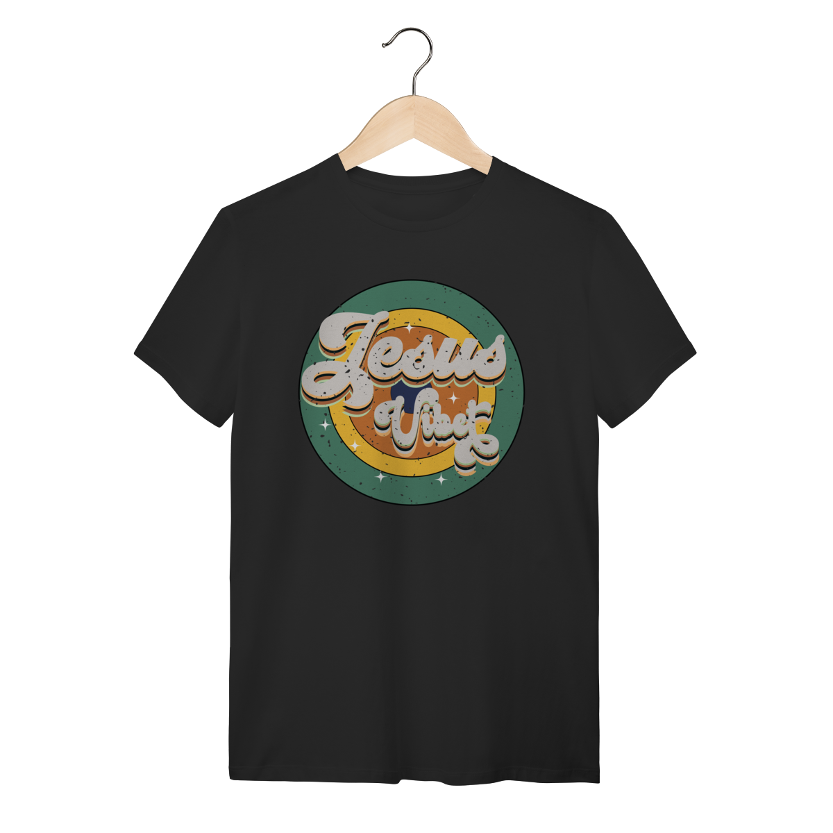 Camiseta Jesus Vibe Vintage - Estilo Anos 70 - Preta Algodão