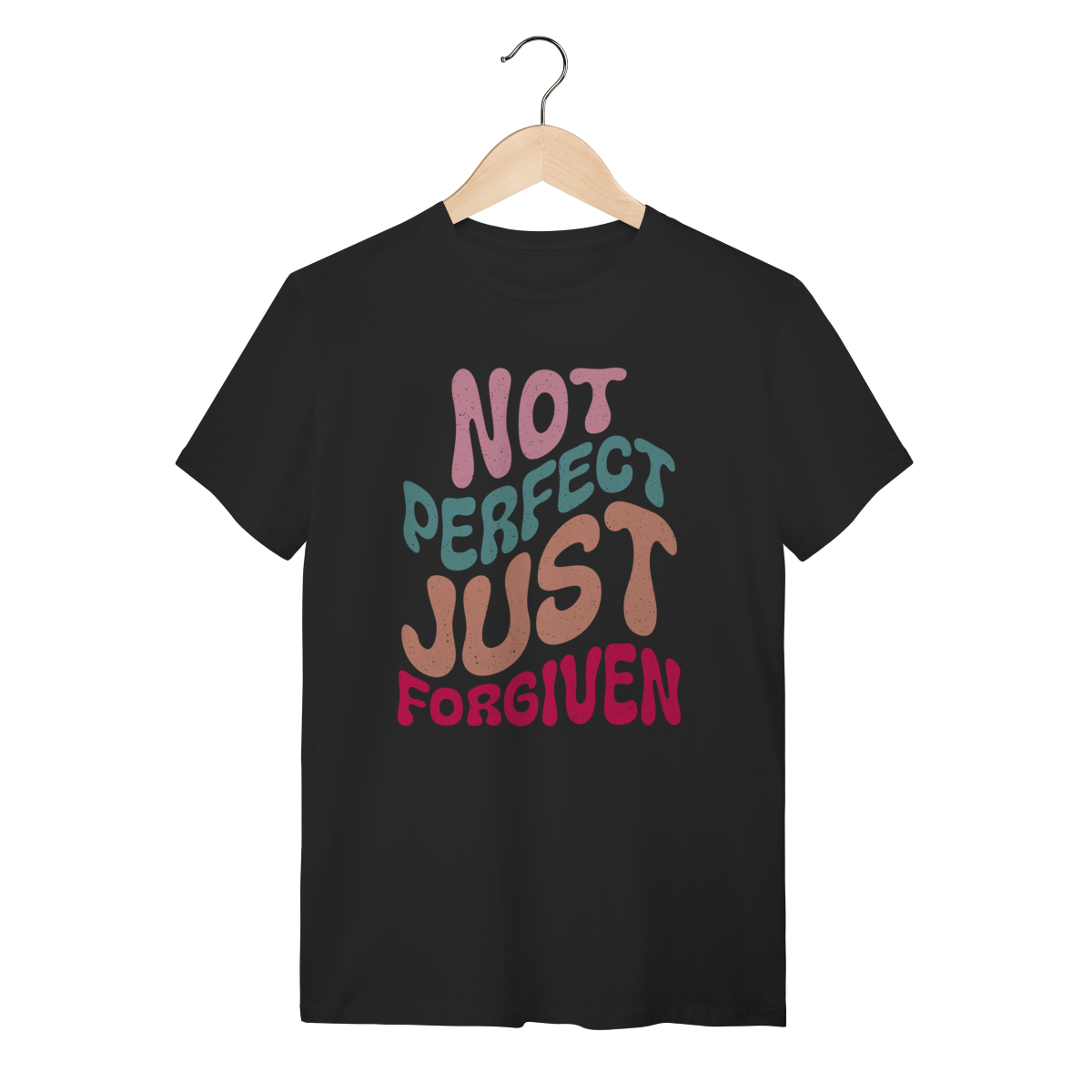 Camiseta Not Perfect Just Forgiven - Cristã Retrô - Preta