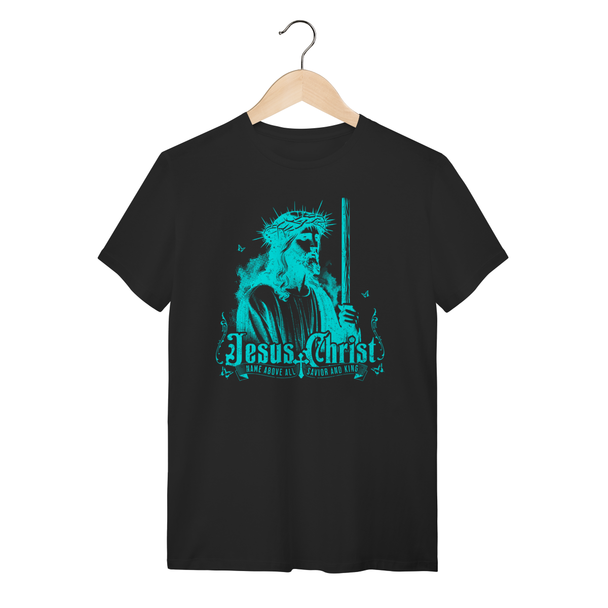 Camiseta Jesus Christ Name Above All - Estilo Vintage Azul Neon