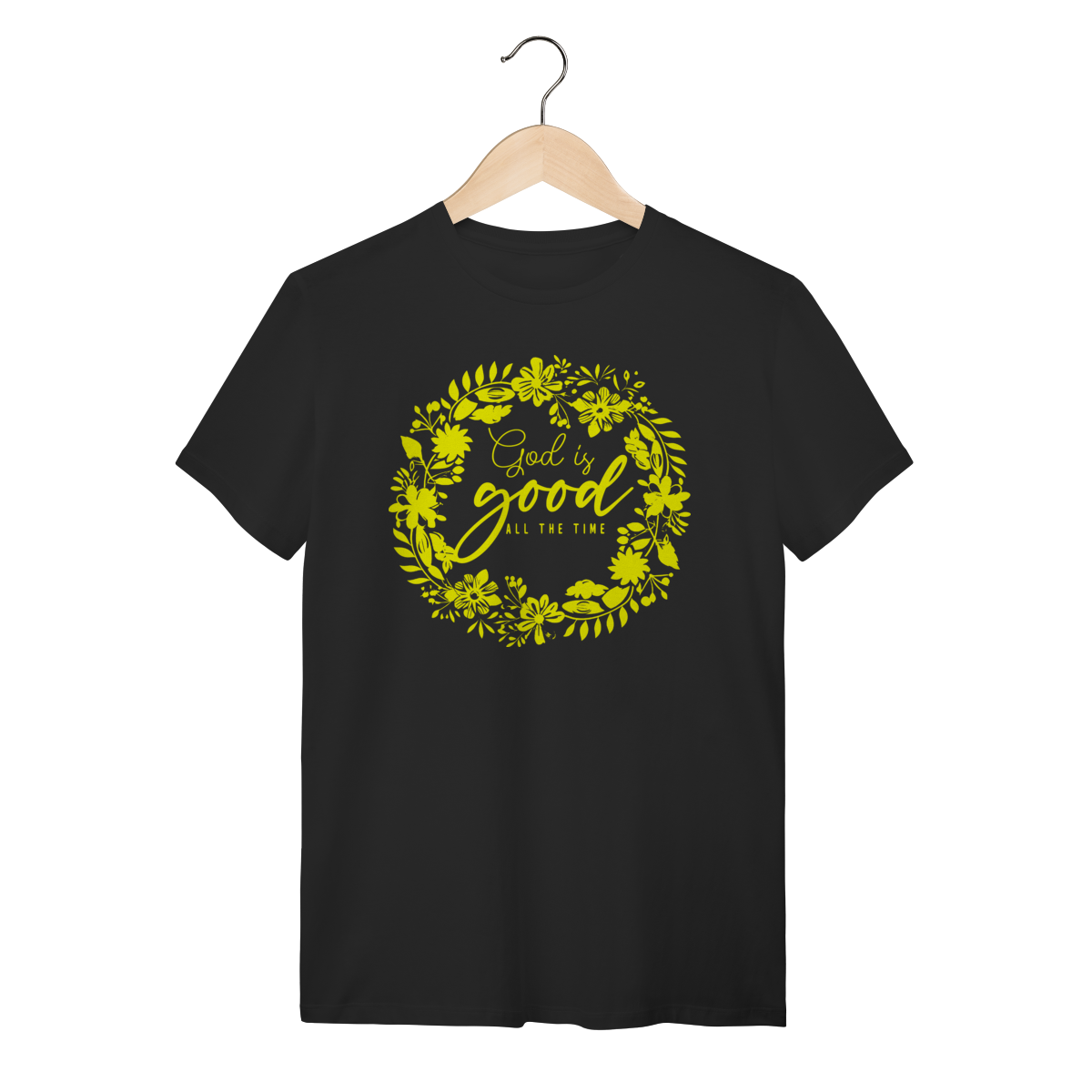 Camiseta God is Good All The Time - Floral Minimalista Amarela