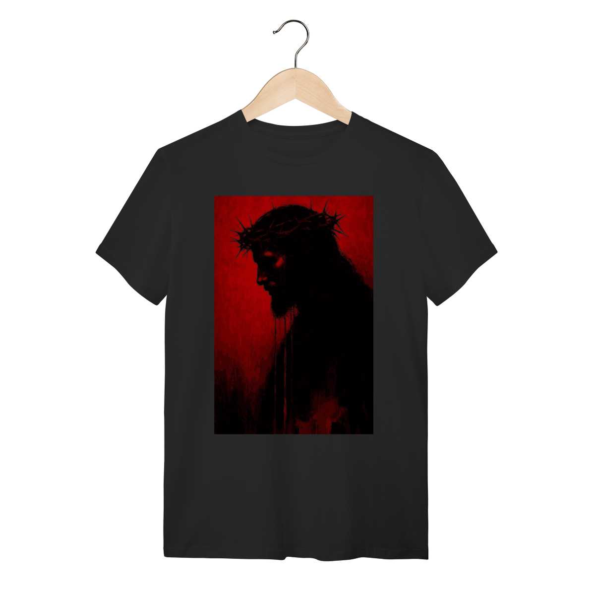 Camiseta Jesus Coroa de Espinhos Vermelha - Algodão Premium Preta
