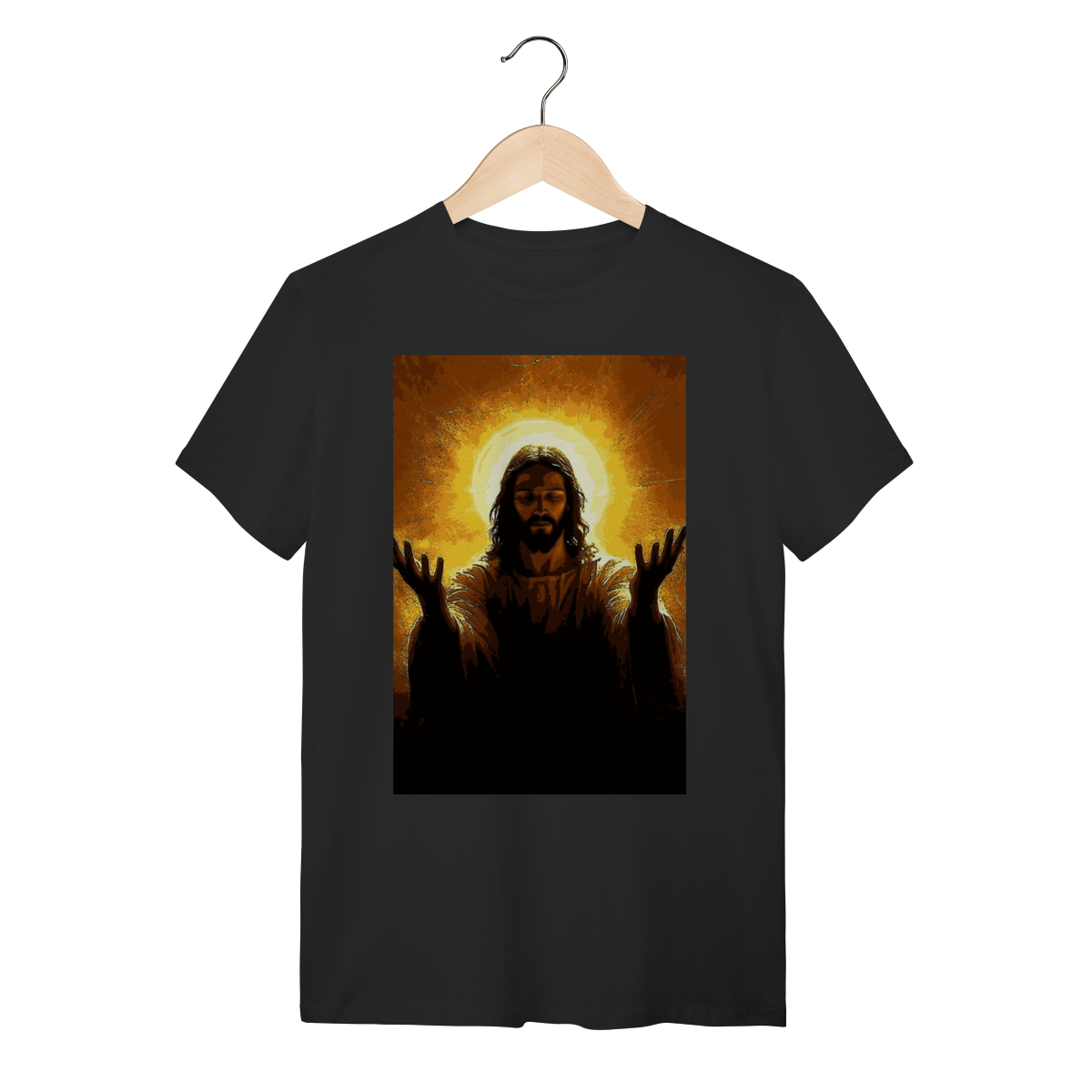 Camiseta Cristã Jesus Luz do Mundo - 100% Algodão Premium Preta