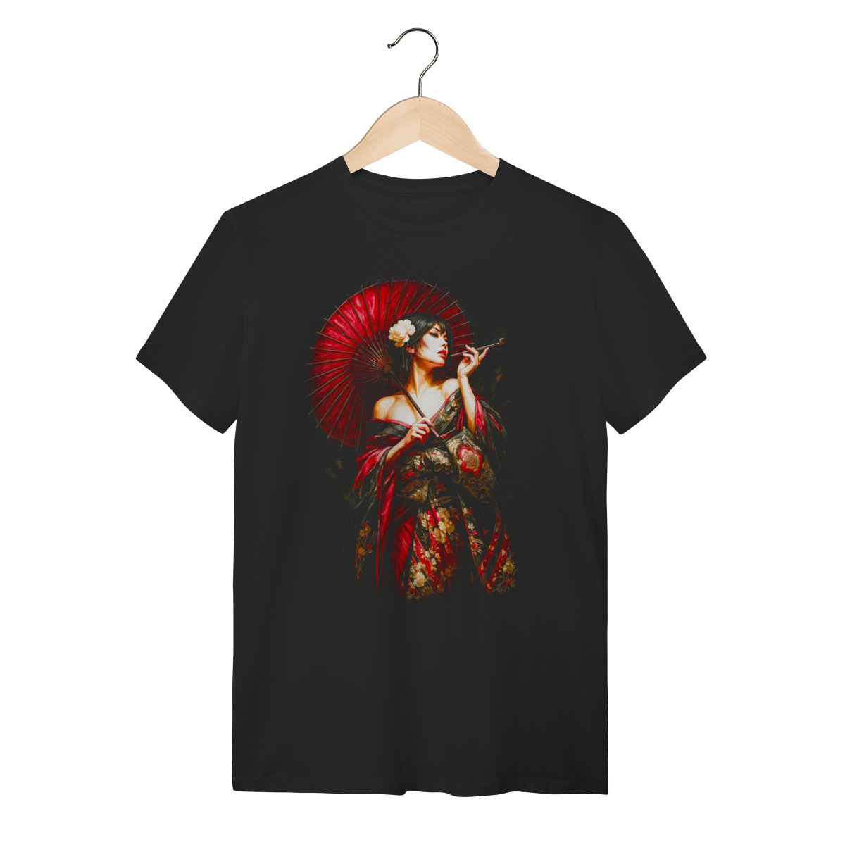 Camiseta Streetwear Geisha Oiran - Smoke & Flowers