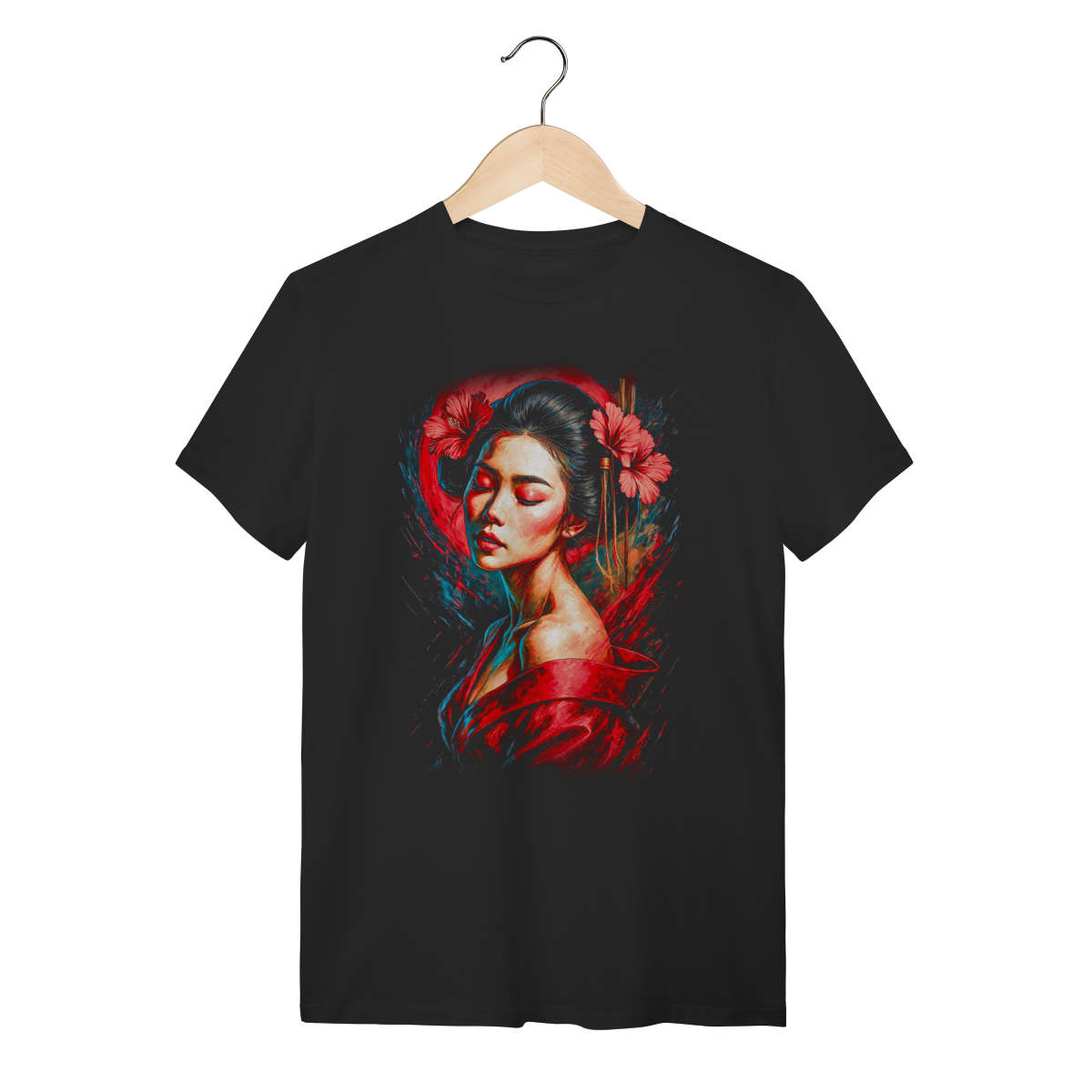 Camiseta Minimalist Geisha - Hibiscus Red & Blue 