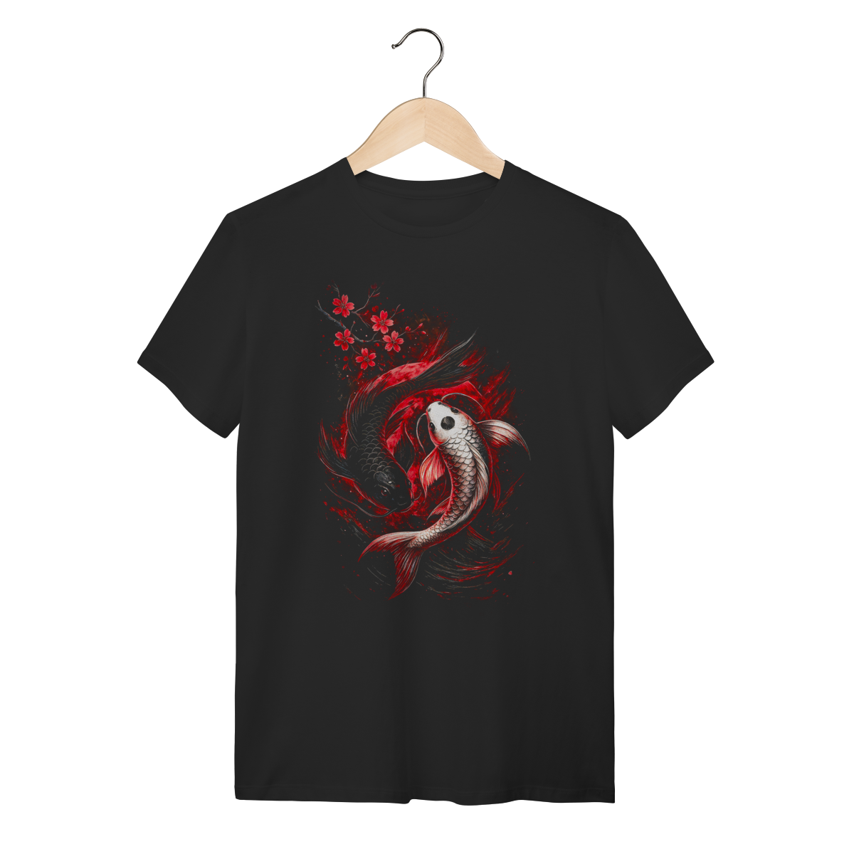 Camiseta Dual Koi - Yin Yang Balance & Cherry Blossom 