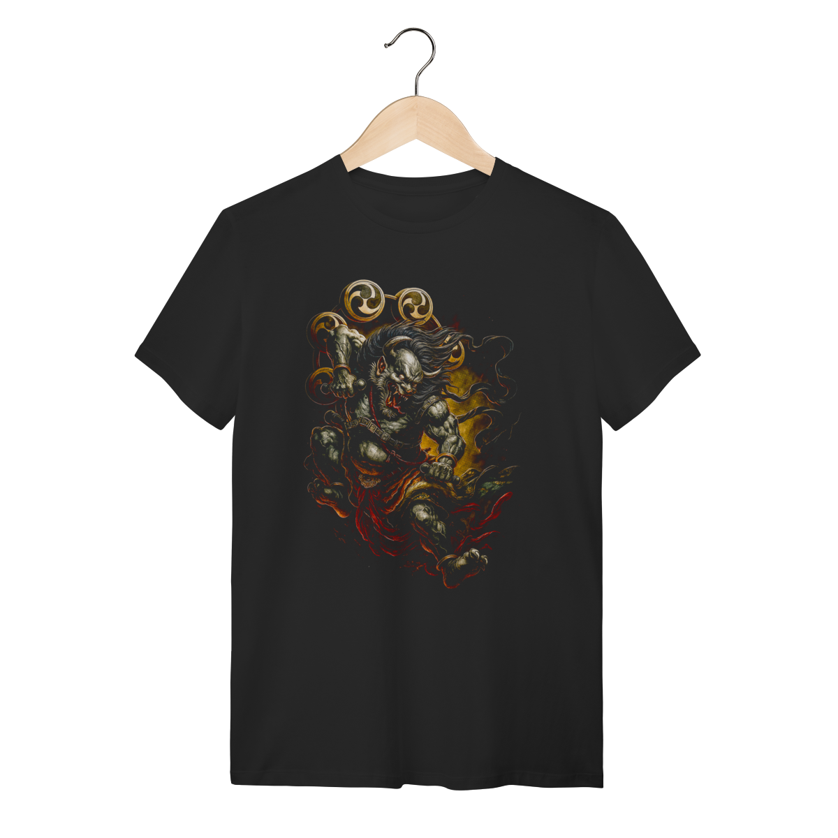 Camiseta Estampa Oriental - Oni do Trovão com Tambores Taiko 
