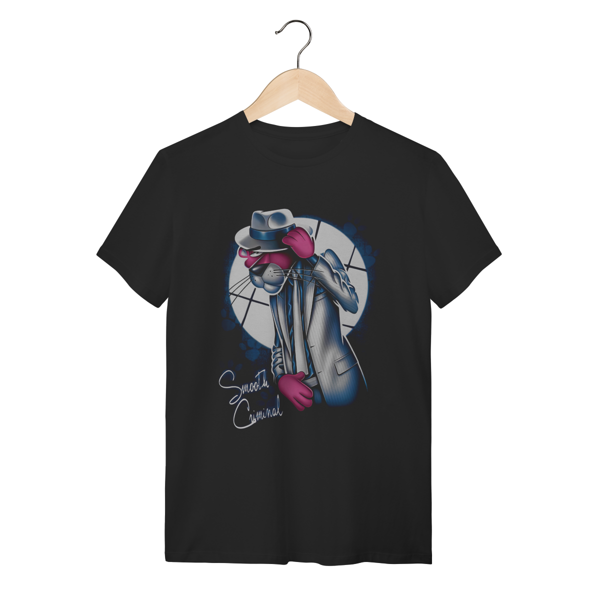 Camiseta Pantera Cor-de-Rosa Smooth Criminal Preta Algodão