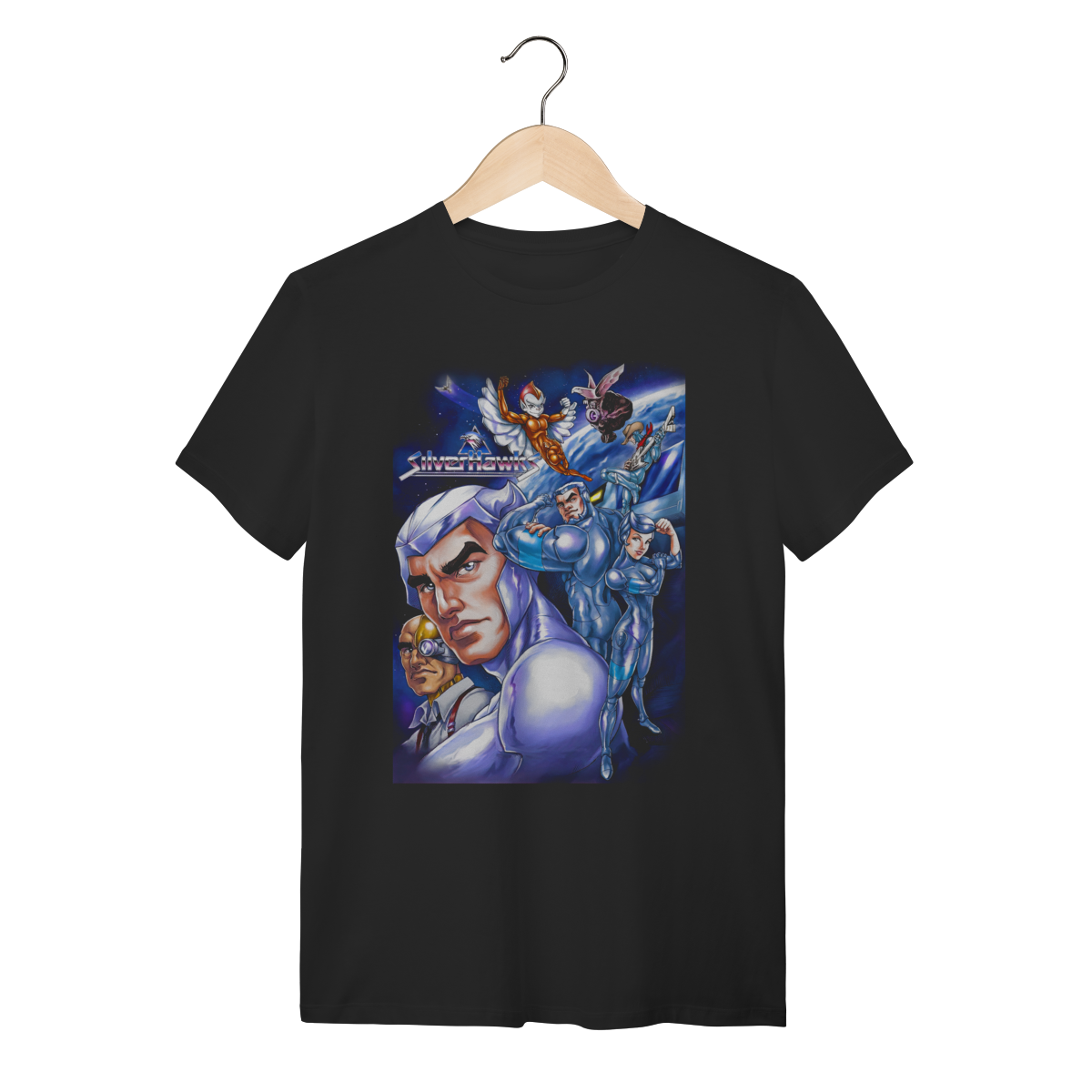 Camiseta SilverHawks Desenho Antigo Preta Algodão Tradicional