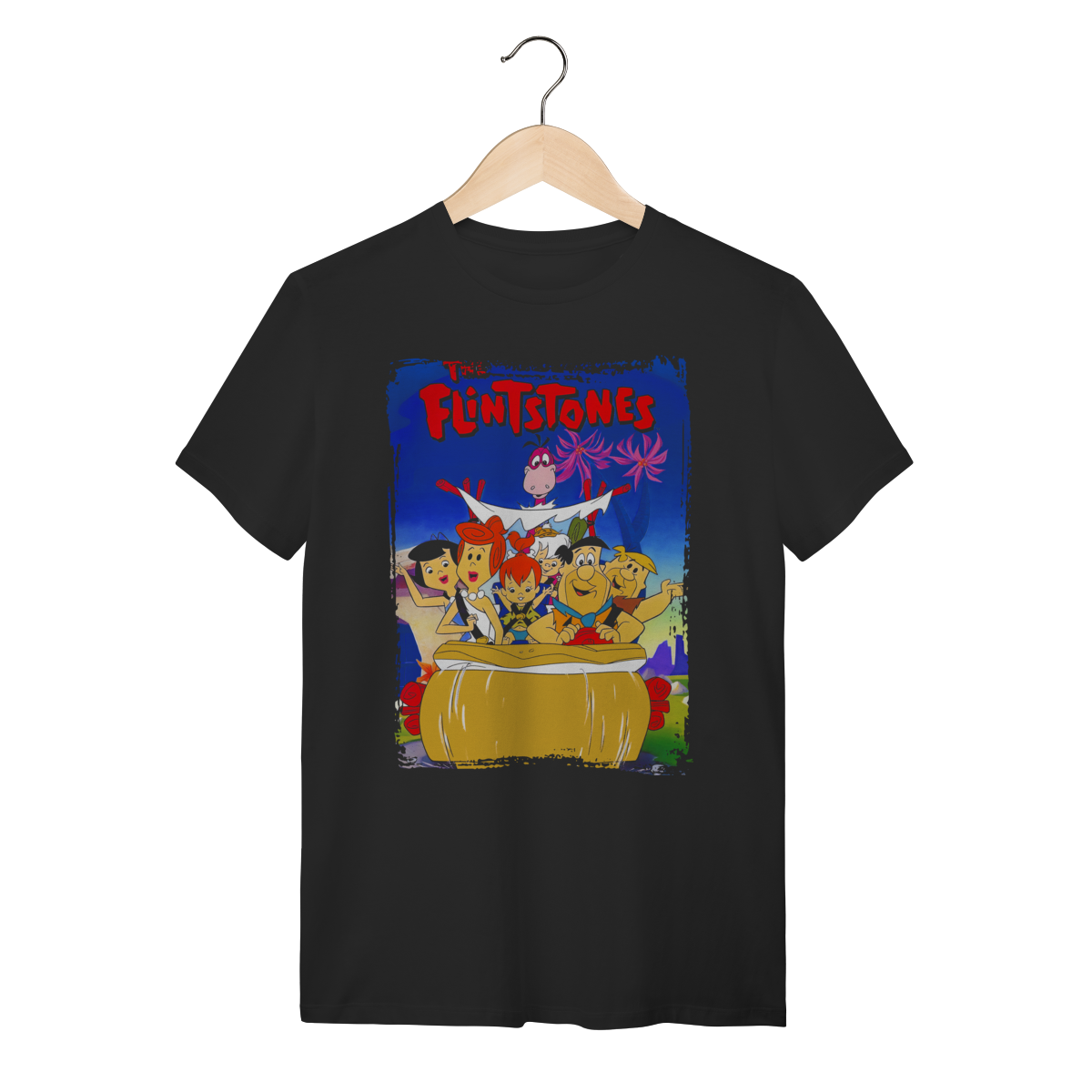 Camiseta Preta Os Flintstones Família 100% Algodão
