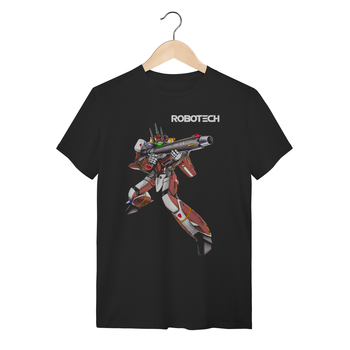 Camiseta Preta Robotech Mecha Algodão Tradicional