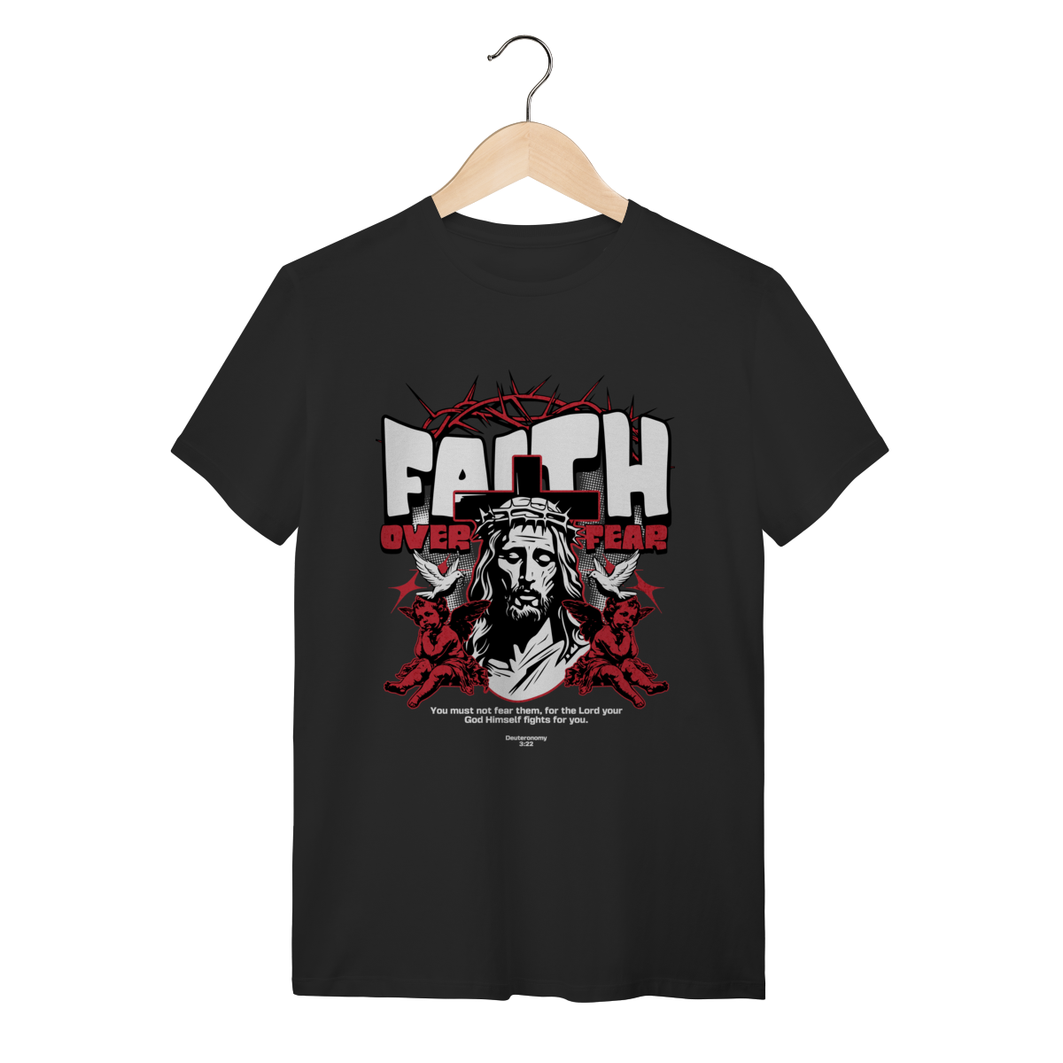 Camiseta Preta Algodão Faith Over Fear - Streetwear Cristão