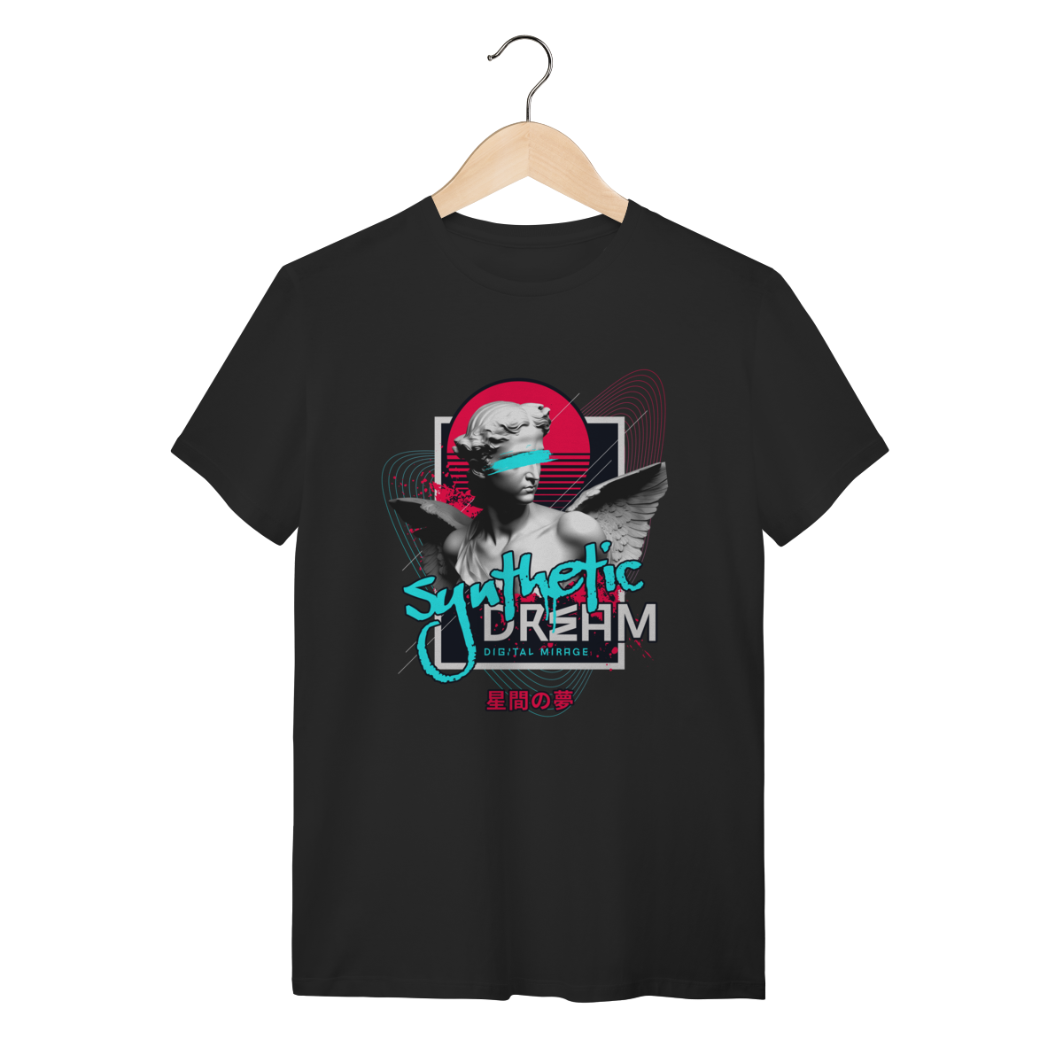 Camiseta Preta Algodão Synthetic Dream - Estilo Vaporwave Aesthetic