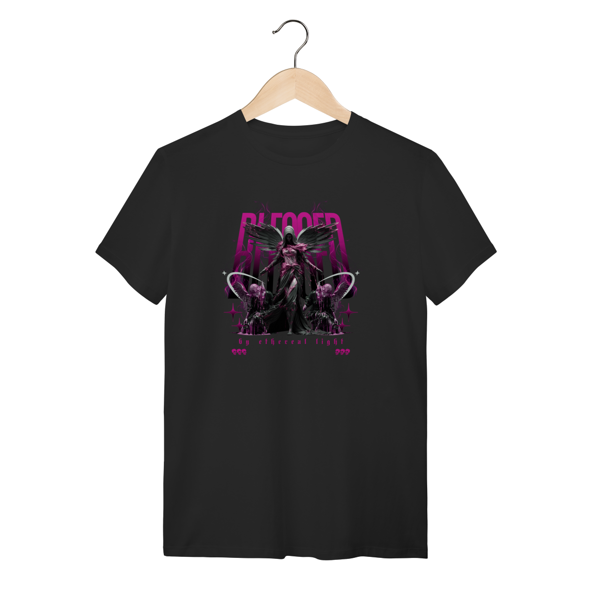 Camiseta Preta Blessed by Ethereal Light - Algodão Streetwear Dark
