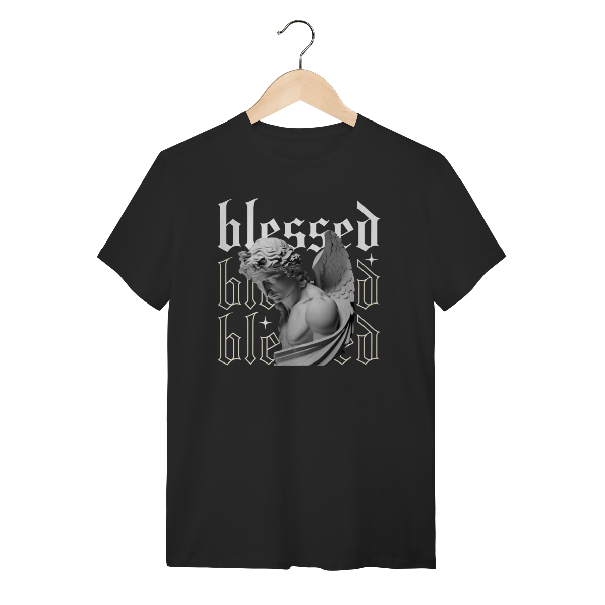 Camiseta Preta Blessed Estátua Grega - 100% Algodão