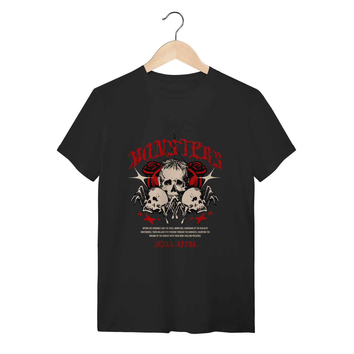 Camiseta Preta Skull Monsters - Estilo Dark Streetwear Algodão