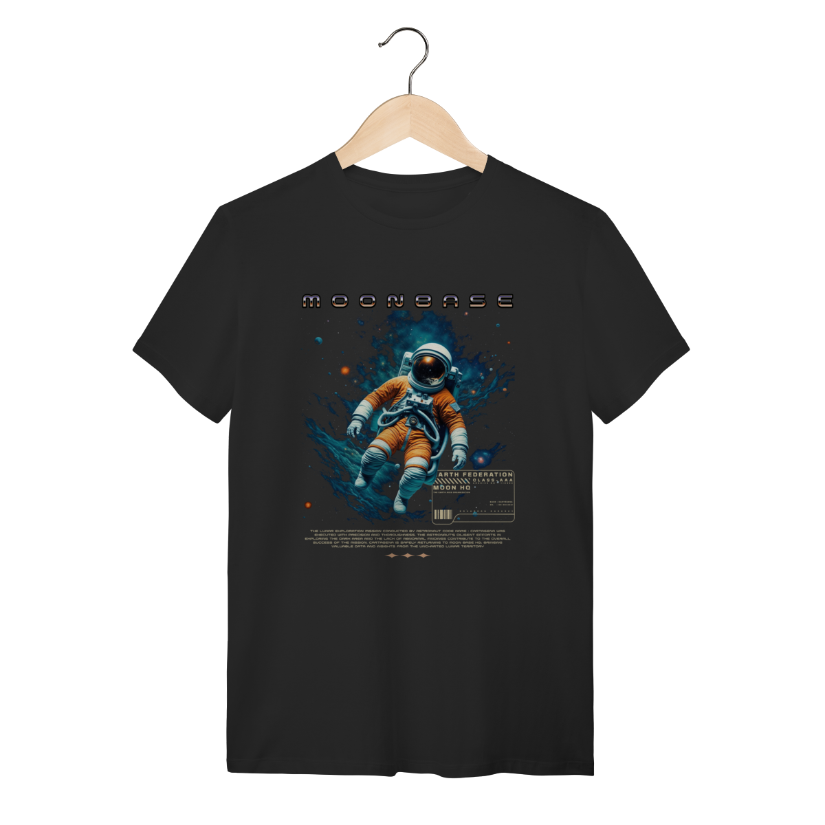 Camiseta Moonbase Astronaut - Streetwear Algodão Preto