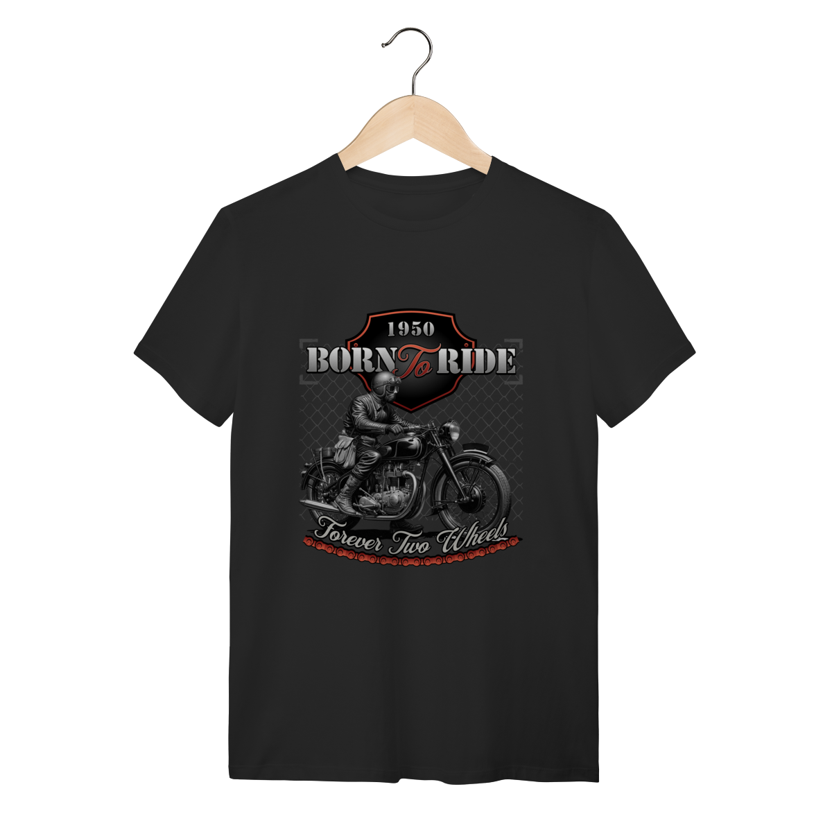 Camiseta Preta Algodão Born To Ride 1950 - Estilo Motociclista Clássico