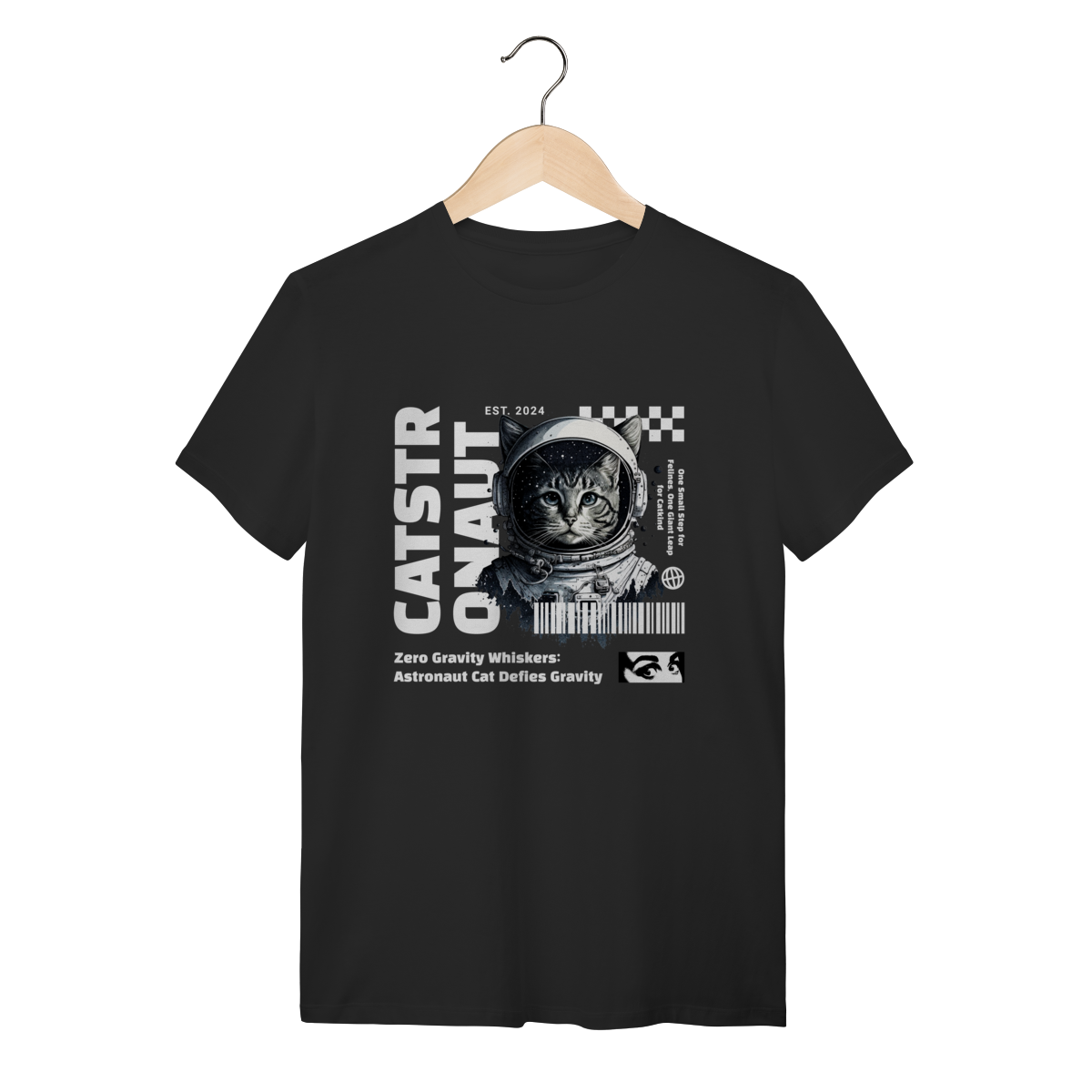 Camiseta Preta Catstronaut - Algodão Streetwear Gato Astronauta