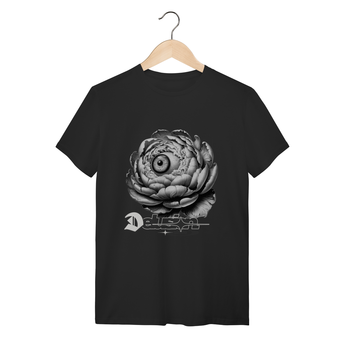 Camiseta Preta Delusion State - Algodão Dark Aesthetic Flor e Olho