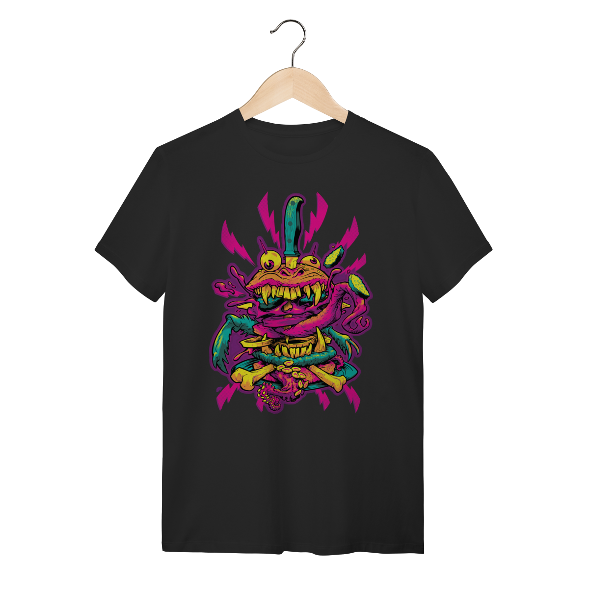 Camiseta Preta Monster Burger - Streetwear Algodão Cartoon