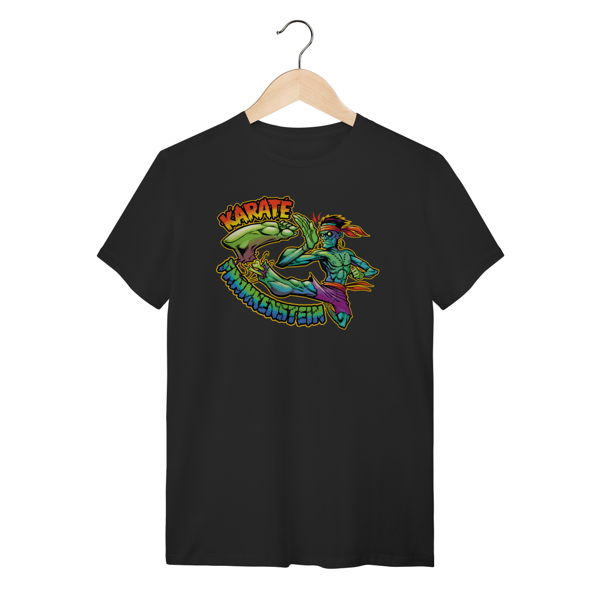 Camiseta Preta Karate Frankenstein - Algodão Estilo Geek Streetwear