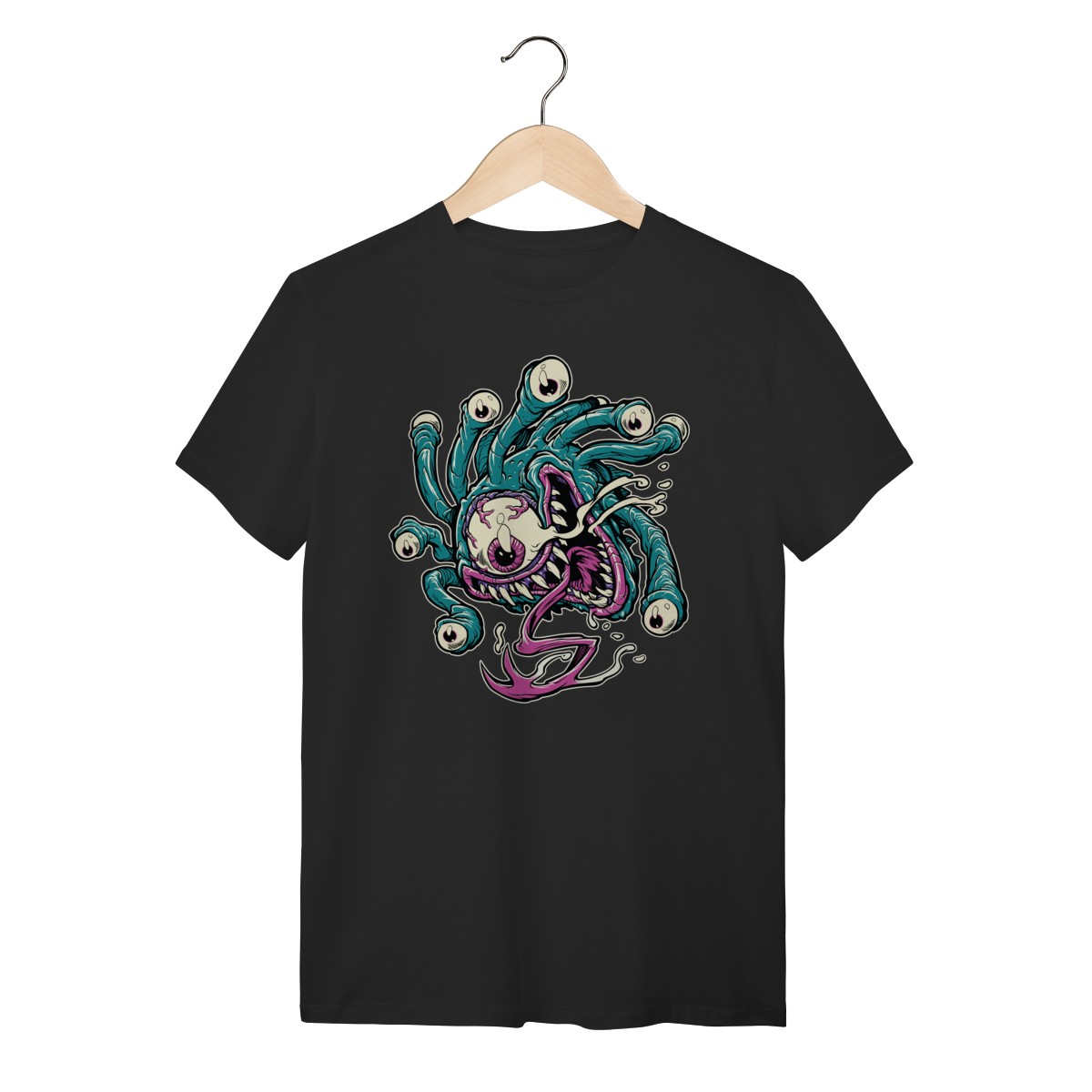 Camiseta Preta 100% Algodão Estampa Monstro Beholder Geek