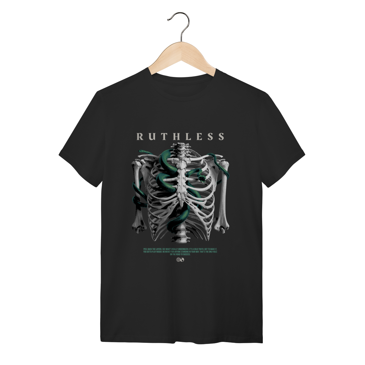 Camiseta Preta 100% Algodão Esqueleto e Serpente Ruthless Streetwear